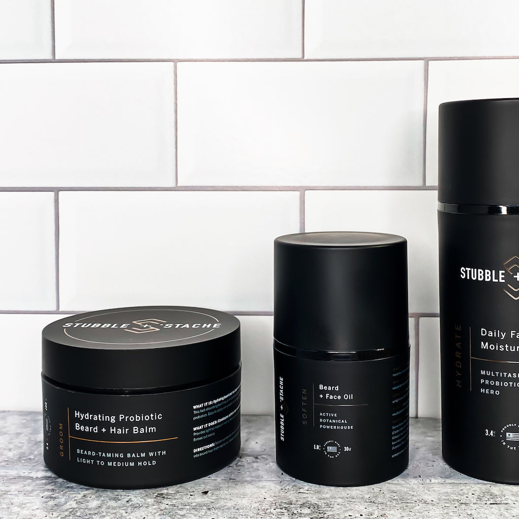 stubble + stache only uses sustainable packaging made from recycled plastic for our beard care and skincare products