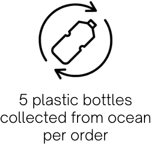 Five plastic bottles collected from the ocean with each order