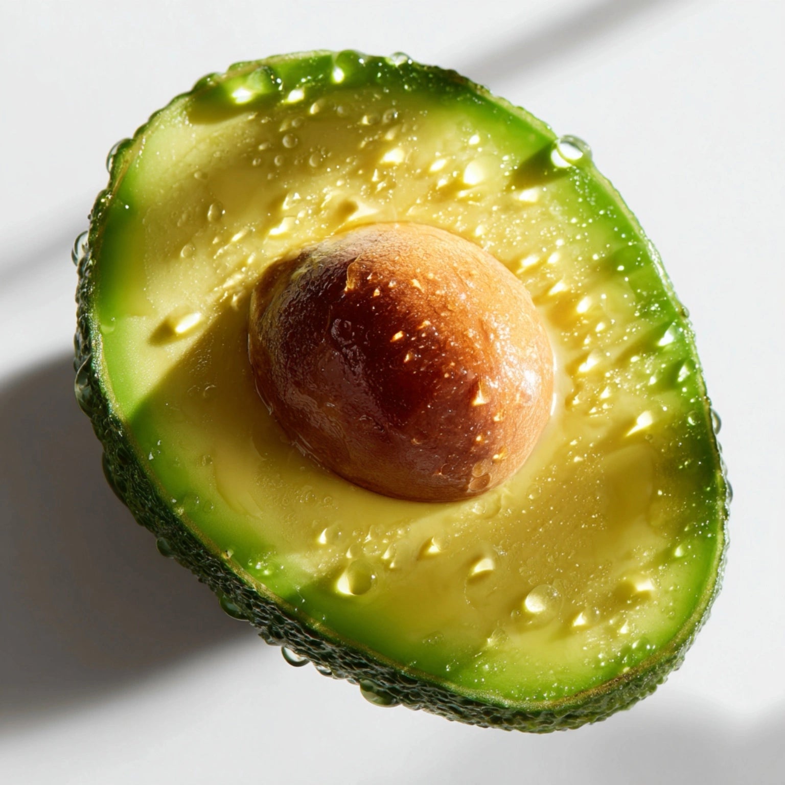 close-up of a fresh avocado half with seed, highlighting natural oils used in Stubble & Stache Groom Beard + Hair Balm