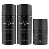 The Face + Beard Care System — Cleanse probiotic face and beard wash, Hydrate daily facial and beard moisturizer, and Soften beard and face oil