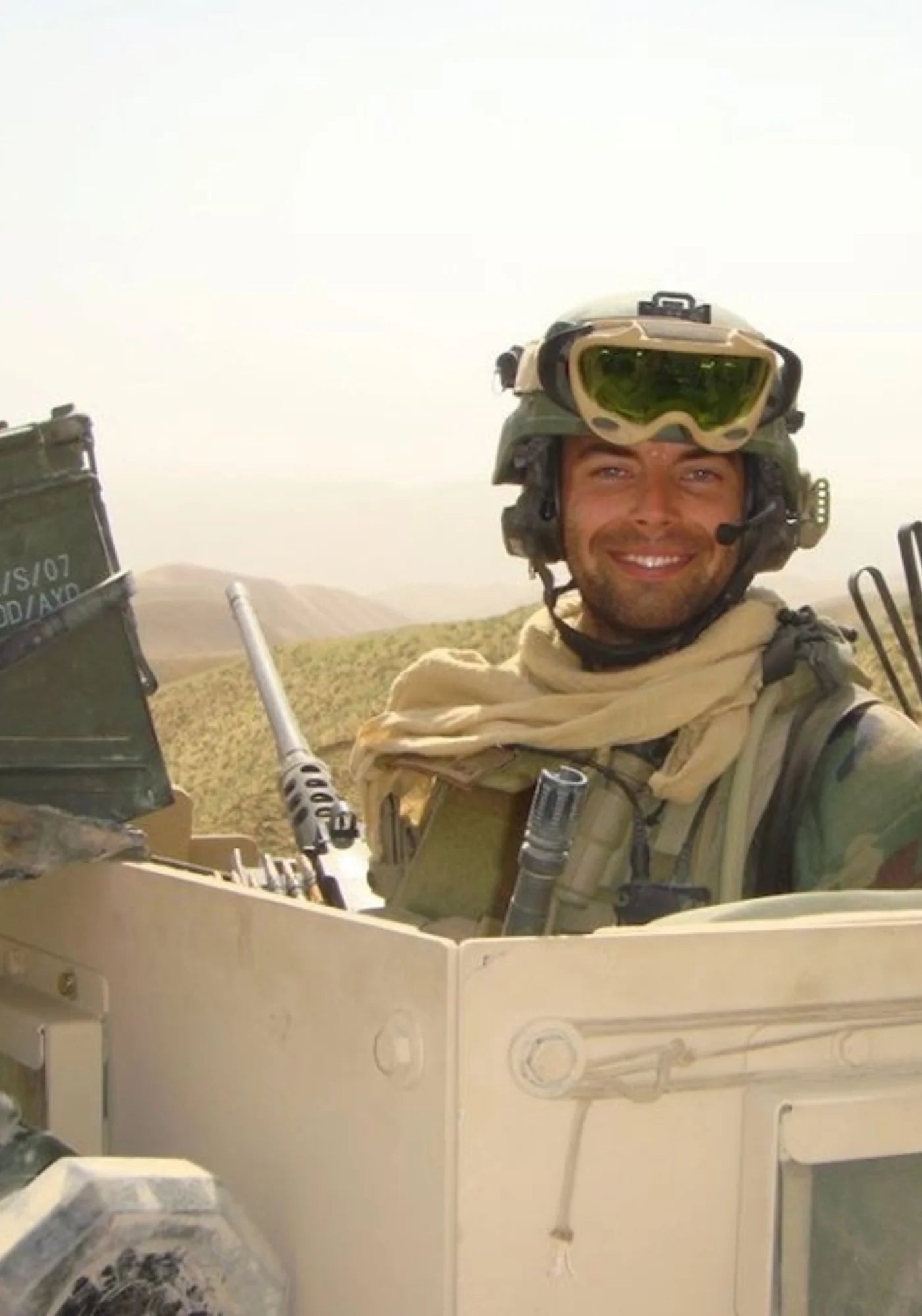 Nick Karnaze, founder of Stubble & Stache, during military service in Afghanistan—representing the brand’s veteran-owned roots and mission.