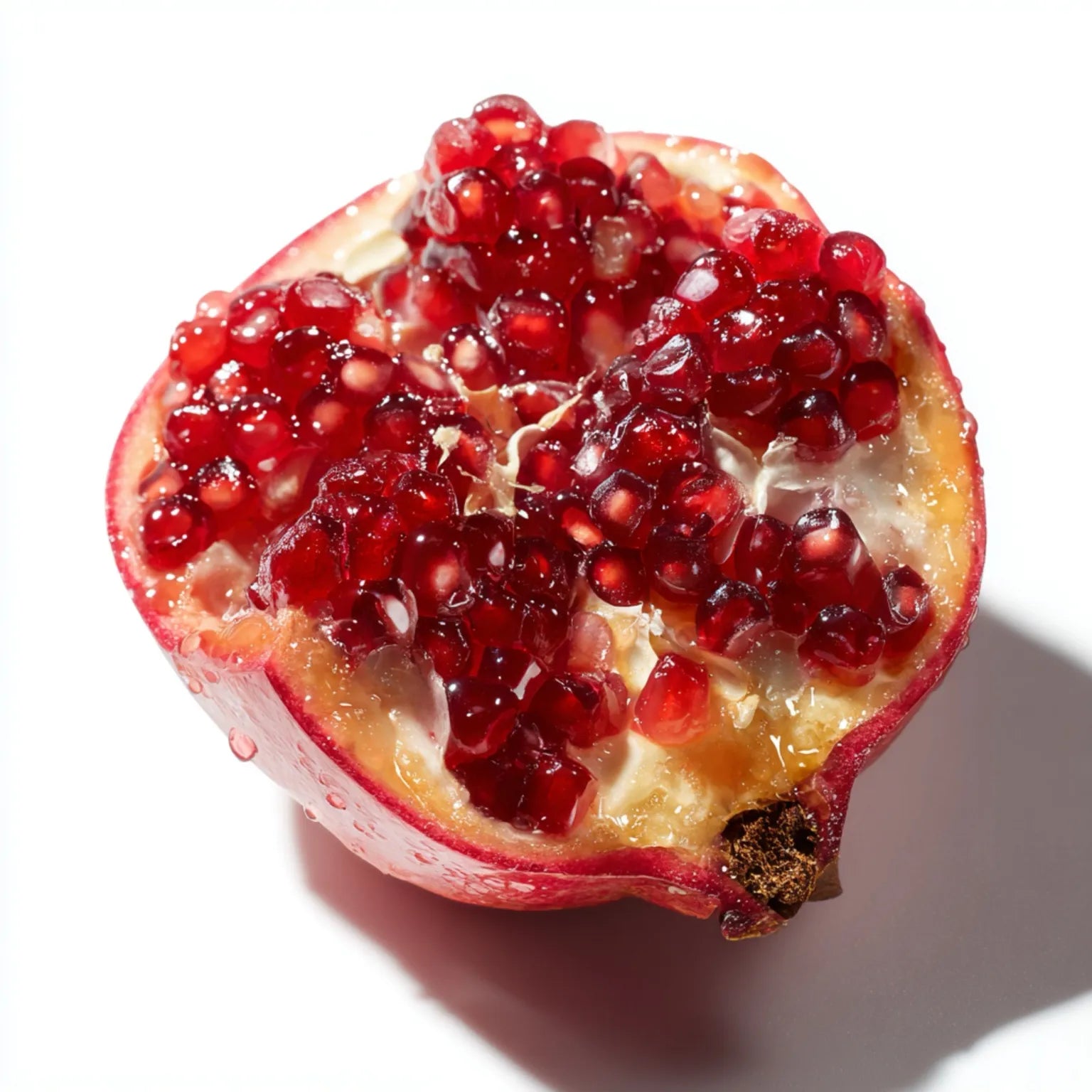 Fresh pomegranate halves showcasing seeds, representing pomegranate enzymes in Refresh eye cream that brighten and resurface the under-eye area.
