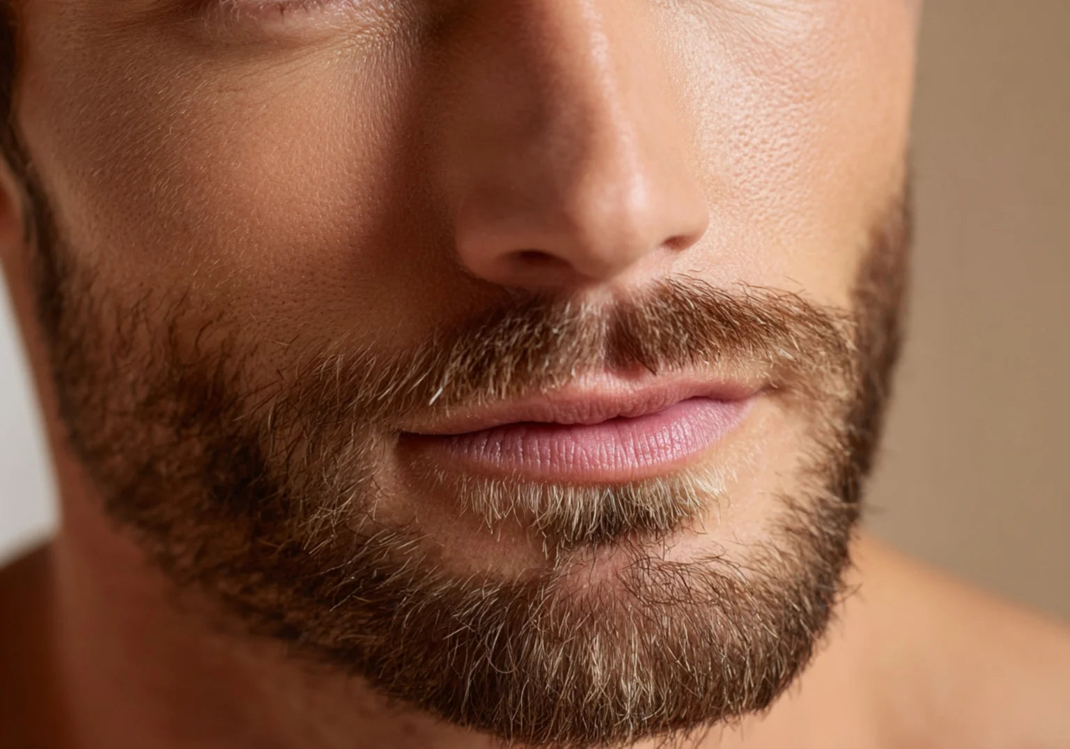 Skincare designed for faces with facial hair—treats skin and beard together. Close up of a man with facial hair